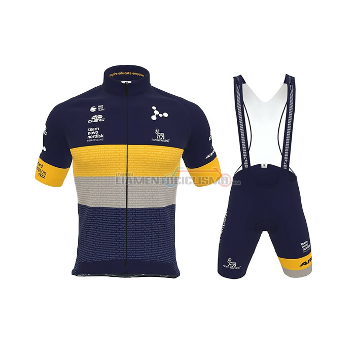 Abbigliamento Ciclismo Novo Nordisk Manica Corta 2022 Scuro Blu Giallo